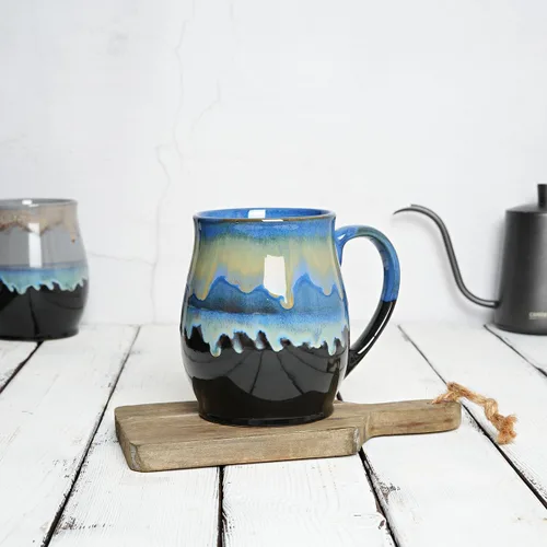 Miniatura 4 de Bosmarlin - Taza de cerámica extra grande para café, 25 onzas, apta para lavavajillas y microondas, taza grande y agrandada para té, esmaltado Azul