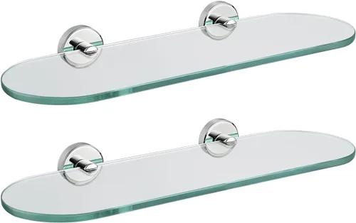 Miniatura 28 de JQK Estante de vidrio para baño dorado, almacenamiento de ducha de vidrio templado de 20 por 5 pulgadas, montaje de pared dorado cepillado de acero
