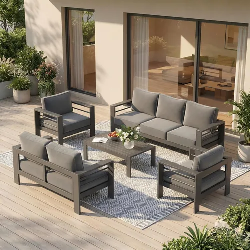 Miniatura 48 de Solaste Aluminum Patio Sofa with Coffee Table,3 PCS Patio Furniture Set with Cushions, All-Weather Outdoor Sofa for Balcony, Deck, Backyard, Porch