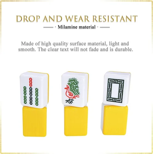 Miniatura 4 de drizzle Juego de Mahjong Chino Set - 146 Azulejos de Tamaño Medio de 1.3 Pulgadas con Instrucciones - Juego Profesional de Mah Jong Amarillo [專業中式麻將]