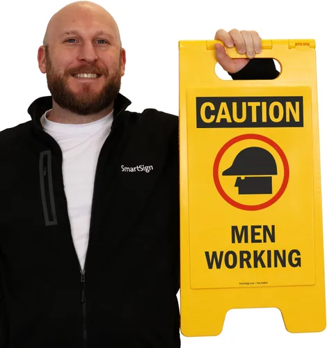 Miniatura 2 de SmartSign Letrero plegable de dos caras con símbolo de "Caution - Men Working" de 25 x 12 pulgadas, plástico de polipropileno impreso digitalmente