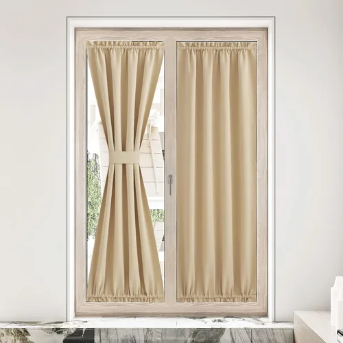 Miniatura 66 de NICETOWN Cortinas opacas unicolor con aislamiento térmico para puerta francesa, granja, oscurecimiento de habitación, puertas y ventanas de Marrón