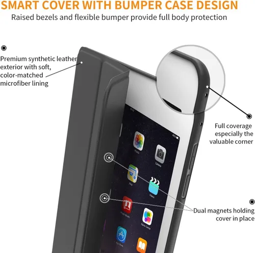 Miniatura 3 de Carcasa para iPad Mini 4, DTTO, antirraspones, ultradelgado, liviano, con autoencendido y autoapagado, cubierta con soporte de triple doblado