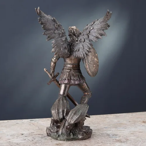 Miniatura 5 de Veronese Design Estatua de Arcángel de San Miguel de 12 1/2 pulgadas de resina fundida en frío con acabado de bronce escultura para decoración