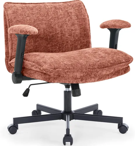Miniatura 9 de FanciSpot Silla de oficina con patas cruzadas con ruedas y brazos abatibles ajustables, silla de escritorio cruzada con cojín grueso, silla de Negro