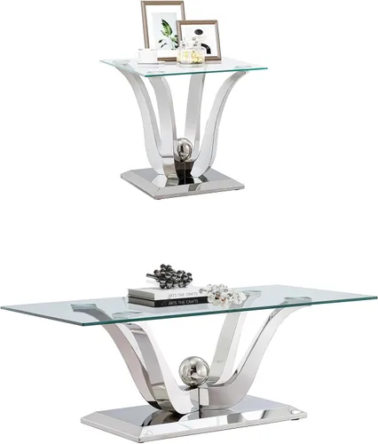 Miniatura 43 de SSLine Mesa auxiliar de cristal de lujo para sala de estar, mesa auxiliar moderna dorada con base de pedestal de acero inoxidable en forma de flor