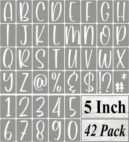 Plantillas de letras del alfabeto de 5 pulgadas para pintar, paquete de 42 plantillas de letras y números con letreros para pintar sobre madera,