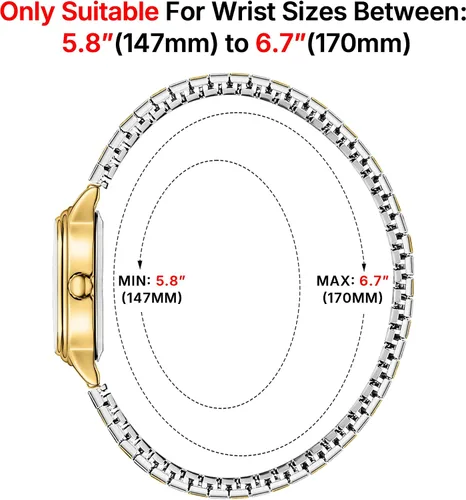 Miniatura 5 de Relojes pequeños de oro para mujer, reloj analógico de esfera fácil de leer, caja ovalada, banda de expansión de acero inoxidable, reloj impermeable