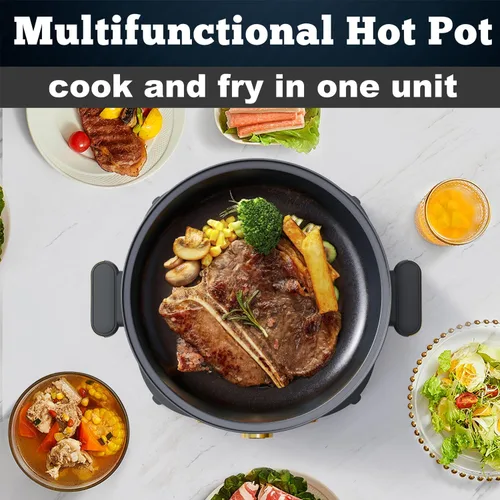 Miniatura 6 de Dezin Olla eléctrica Shabu Shabu con olla extraíble, olla caliente antiadherente de 4 litros con control de doble potencia, olla eléctrica con tapa