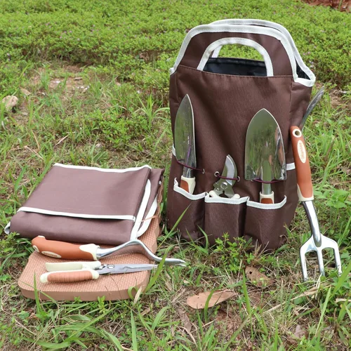 Miniatura 8 de Juego de herramientas de jardinería marrón de 12 piezas, kit de herramientas de mano de jardín con mango ergonómico antideslizante, bolsa