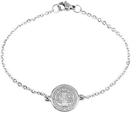 Miniatura 7 de HGTTH - Medalla de San Benito de acero inoxidable para mujer Medalla San Benito Acero Inoxidable 71in acero