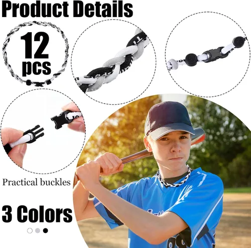 Miniatura 2 de Zeyune Collar de béisbol de 18 pulgadas para niños, tres cuerdas trenzadas, tornado, titanio, collar de cuerda de béisbol para hombre