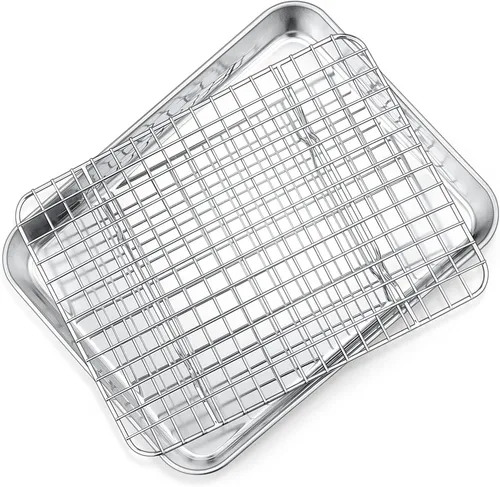 Miniatura 9 de P&P CHEF Molde para horno tostador de 12.5 + 9 pulgadas con juego de estante, bandeja de acero inoxidable para hornear y rejilla de enfriamiento