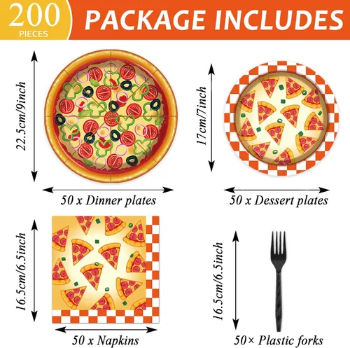 Miniatura 2 de Platos de pizza y servilletas para 50 invitados, suministros para fiestas, decoraciones de fiesta de cumpleaños, juego de vajilla desechable