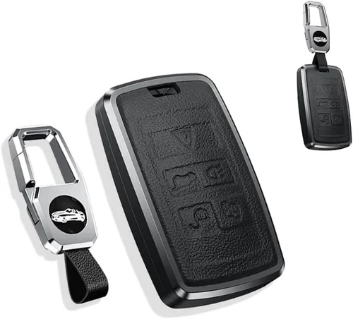 SANRILY Funda para llavero Land Rover 2021 con control remoto sin llave para Range Rover Sport Jaguar XF, llavero de cuero, color negro
