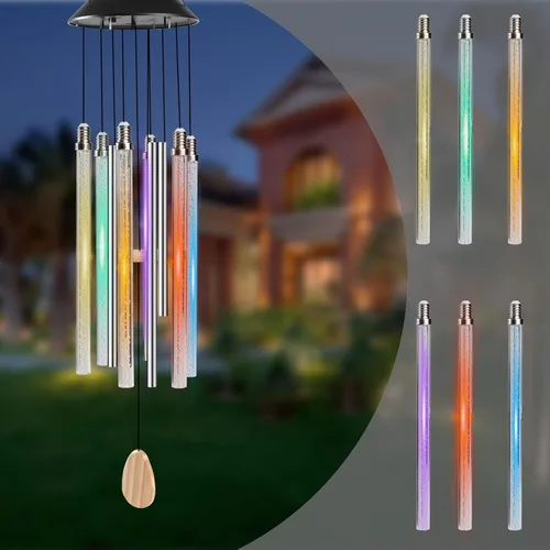 Bursvik Campanas de viento solares para exteriores, 6 tubos LED con 4 tubos de aluminio, campanas de viento con cambio automático de color, regalos