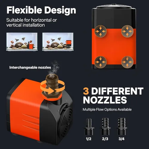 Miniatura 6 de DOKO Bomba de agua sumergible de 480 GPH, bomba de agua de fuente con cable de alimentación de 6 pies y 3 boquillas, 35 W, bombas de estanque ultra