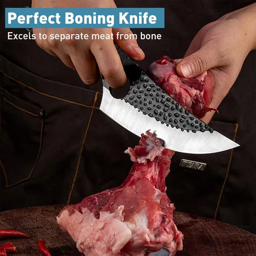 Miniatura 5 de Huusk - Cuchillos vikingos, cuchillo de carnicero forjado negro con vaina, filete japonés para carne, cuchillos de espiga completa para cocina