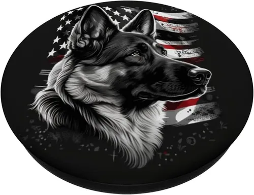 Miniatura 2 de PopSockets de perro pastor alemán con la bandera americana, estilo vintage, patriótico, PopGrip intercambiable