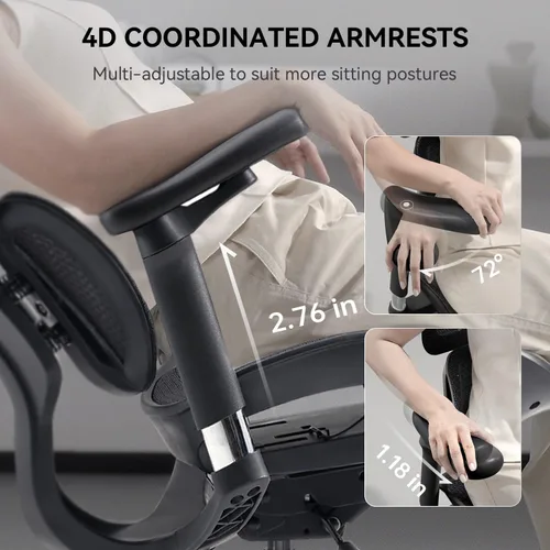 Miniatura 6 de SIHOO Doro S100 Ergonomic Office Chair - Dual Dynamic Lumbar Support, 4D Coordinated Armrests, 5-Level Adjustable Backrest, Recline Angle 135-degree
