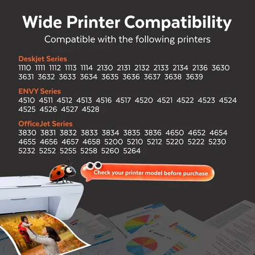 Miniatura 2 de El cartucho de tinta negra COCCINK 63XL funciona con el cartucho de tinta negro HP 63 OfficeJet 3830 4650 5200 Series Envy 4510 4520 Deskjet 1112