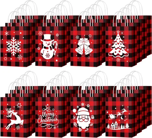 Miniatura 11 de Yeaqee 80 piezas - bolsas de regalo de Navidad - tamaño pequeño - Merry Christmas Xmas - bolsas de regalo de Navidad con asas - bolsas de papel