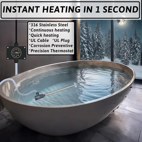 Miniatura 5 de Calentador de agua de inmersión de 2000 W, bañera de hidromasaje eléctrica portátil y piscina, calentador de agua totalmente sumergible con control