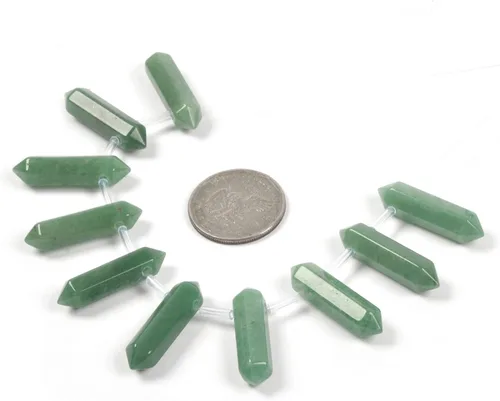 Miniatura 2 de Varita hexagonal de aventurina verde de 1.260 in, piedra preciosa natural, para hacer joyas, cuentas curativas de reiki para chakras, reiki, agujero