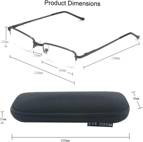 Miniatura 6 de Paquete de 2 lentes de lectura rectangulares de metal con media montura con estuche para hombres y mujeres