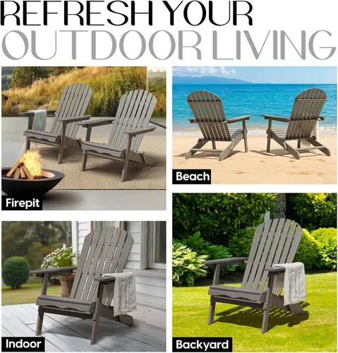 Miniatura 6 de IDZO Juego de 2 sillas Adirondack para exteriores, respaldo premontado, juego de muebles de patio, muebles de exterior para jardín, porche, terraza