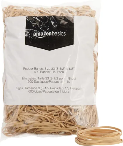 Miniatura 8 de Amazon Basics Bandas de goma, suministros de oficina, tamaño 33 (3-1/2 x 1/8 pulgadas), elásticas, 600 bandas/paquete de 1 libra, paquete de 3