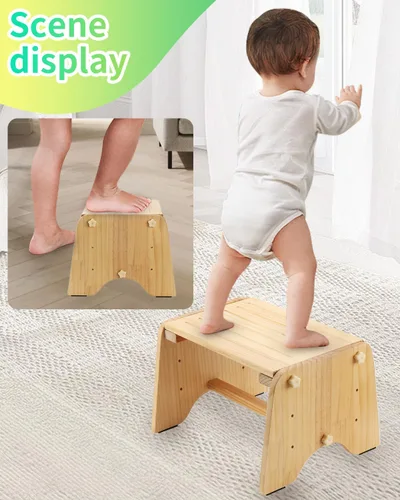 Miniatura 6 de Taburete de madera de un solo escalón de 9 pulgadas, taburete de madera para niños, adultos, ancianos, 200 libras junto al taburete para baño