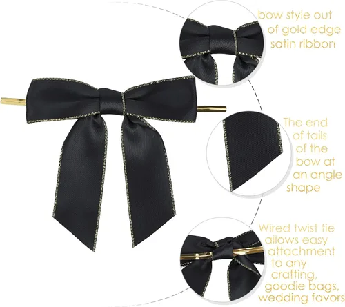 Miniatura 3 de AIMUDI Lazos negros y dorados, lazos prefabricados de 3.5 pulgadas para envolver regalos y recuerdos de fiesta, 50
