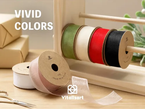 Miniatura 6 de Vitalizart Cinta negra de organza transparente de 1 pulgada x 30 yardas, cintas de tela hechas a mano para envolver regalos, árbol de Navidad