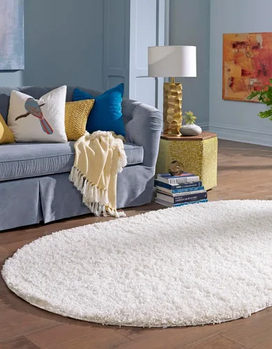 Miniatura 3 de Unique Loom Solid Shag Collection Alfombra de Área (5' 3" x 8' Ovalada, Blanco Nieve)