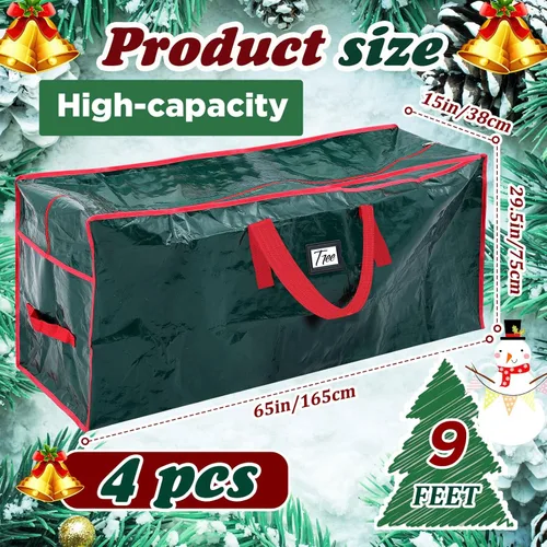 Miniatura 2 de Amylove 4 bolsas grandes de almacenamiento para árbol de Navidad, bolsas resistentes con cremallera, contenedores de plástico impermeables para Verde