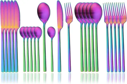 Miniatura 12 de JASHII Juego de cubiertos cepillados, juego de cubiertos de acero inoxidable de 24 piezas, servicio para 6, cuchillo mate, tenedor, cucharas