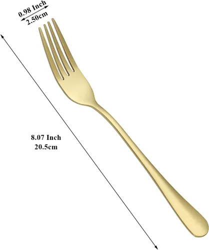 Miniatura 2 de Evanda Tenedor dorado de 12 piezas, tenedores de acero inoxidable chapado en titanio dorado de 8.07 pulgadas, tenedores para pasteles, tenedores