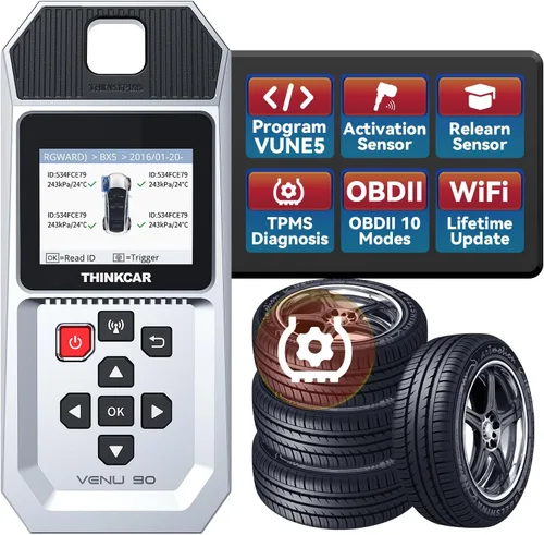 THINKTPMS VENU90 TPMS OBD2 Herramienta de diagnóstico, activar/leer/aprender servidor TPMS, programación de sensores THINKCAR/MUCAR (315/433MHz), no