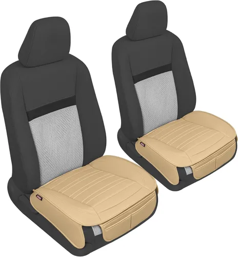 Miniatura 8 de Motor Trend Fundas de asiento para autos, camiones, SUV, fundas de asiento acolchadas de piel sintética beige con bolsillos de almacenamiento, funda