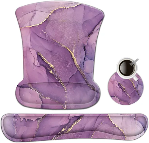 Miniatura 17 de AIMSA Reposamuñecas para teclado y alfombrilla para mouse con soporte para muñeca, base de goma antideslizante ergonómica de espuma viscoelástica