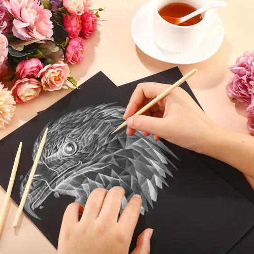 Miniatura 5 de Gersoniel Juego de 60 piezas de papel para rascar para adultos, kit de rascador de 7.2 x 5 pulgadas, papel negro para rascar, suministros de arte