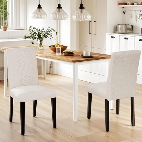 Miniatura 2 de VECELO Juego de 2 sillas de comedor, patas de madera tapizadas de tela con respaldo alto para cocina, sala de estar, color beige
