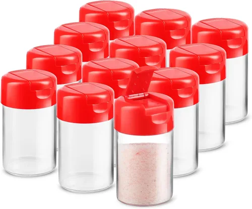 Miniatura 6 de Paquete de 12 saleros y pimenteros de plástico con tapa con bisagras, bolsa de almuerzo antiderrames, para camping, picnic, dispensador de especias