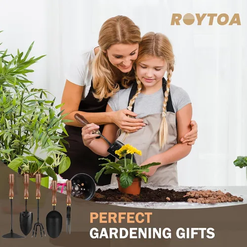 Miniatura 5 de ROYTOA Juego de herramientas de jardín, 5 herramientas de jardinería, cultivador manual de acero inoxidable, azadas, pala, paleta y desbrozadora