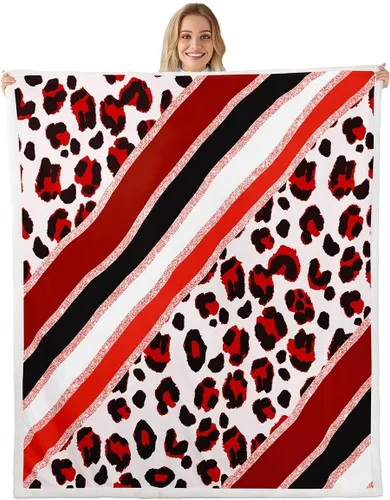 Miniatura 22 de Homewish Abstract Leopard Kids Throw Blanket,Cheetah Skin Wild Animals Bed Blanket for Girls Boys Women,Geometric Stripes Fashion Fleece