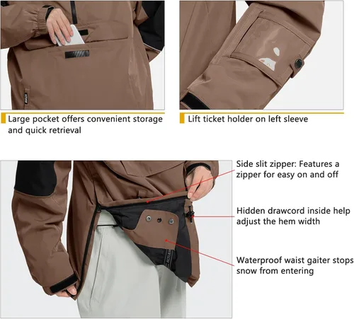 Miniatura 4 de Actleis Chaqueta de Snowboard Tipo Pullover para Hombre Impermeable con Capucha Aislada Chaqueta de Esquí Abrigo de Nieve Cálido de Invierno
