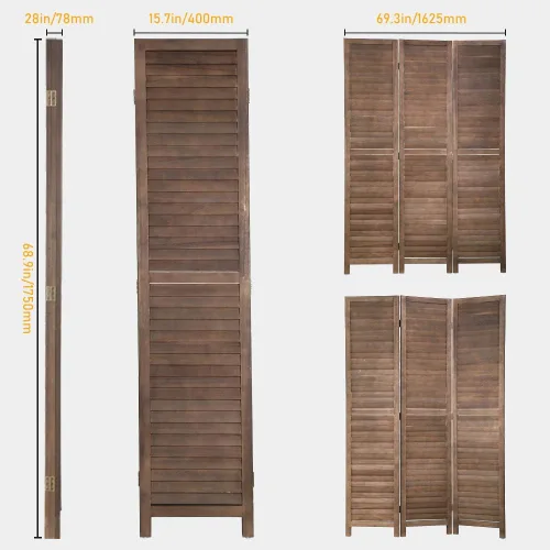 Miniatura 7 de Divisor de habitación plegable de 3 paneles de 69 pulgadas de alto, pantallas de privacidad portátiles de madera maciza independiente para Marrón