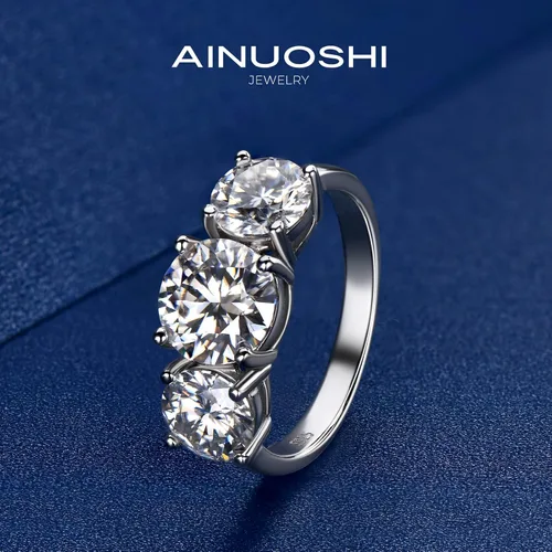 Miniatura 7 de AINUOSHI Anillo de compromiso de moissanita de 2 a 4 quilates, anillo de boda de 3 piedras para mujer, plata de ley 925, anillos de compromiso