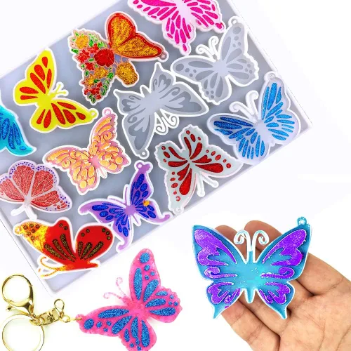 Miniatura 3 de Molde para llavero de mariposa, moldes de resina de silicona para llavero, 12 estilos de joyería de mariposa colgante de molde para resina epoxi